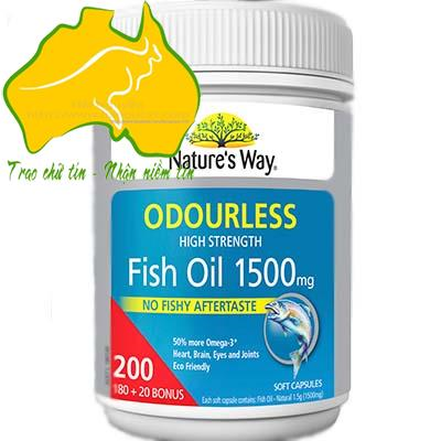 Dầu Cá Không Mùi ổn định huyết áp và hỗ trợ tim mạch- Natures Way Fish Oil 1500mg 200 viên