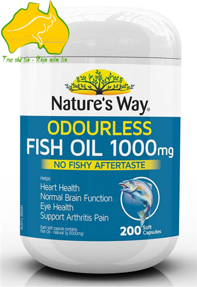 Dầu Cá Không Mùi ổn định huyết áp và hỗ trợ tim mạch- Natures Way Fish Oil 1000mg 200 viên
