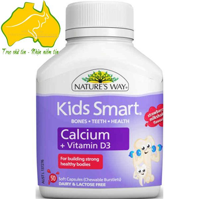 Kẹo Bổ Sung Canxi cho Trẻ vị Dâu - Kids Smart Calcium + vitamin D3 (50 viên)